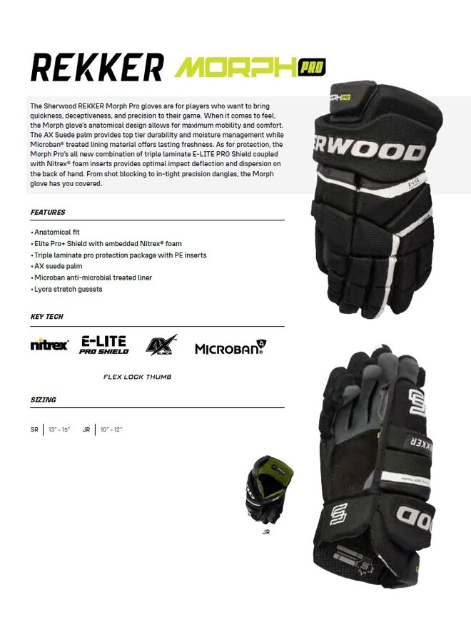 2025 SHERWOOD HG REKKER MORPH PRO HOCKEY GLOVE JR