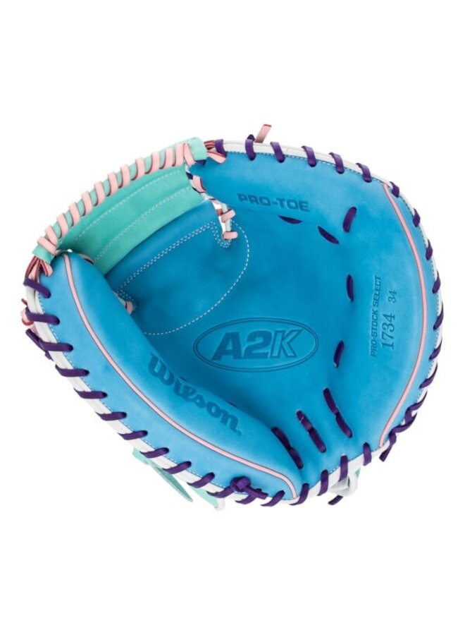 2025 FALL WILSON A2K 1734 CM34 CATCHERS MITT 34" SEAFOAM SKY BLUE