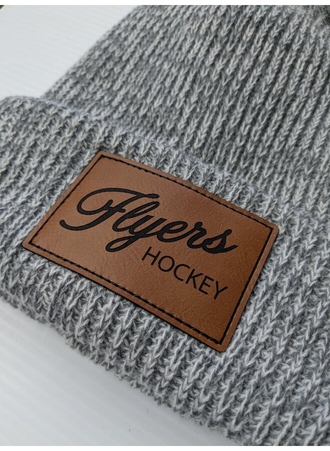 2025/26 ASSOCIATION GREY WITH WHITE POM TOQUE SACKVILLE FLYERS FAUX LEATHER  PATCH OSFM