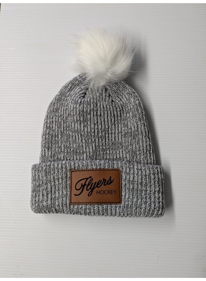 2025/26 ASSOCIATION GREY WITH WHITE POM TOQUE SACKVILLE FLYERS FAUX LEATHER  PATCH OSFM