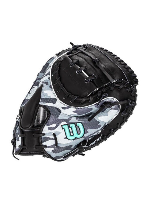 2025 FALL WILSON A2000 AUSTIN WELLS GM CATCHERS MITT 34" BLACK CAMO SEAFOAM