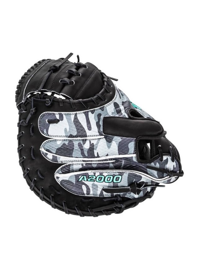 2025 FALL WILSON A2000 AUSTIN WELLS GM CATCHERS MITT 34" BLACK CAMO SEAFOAM