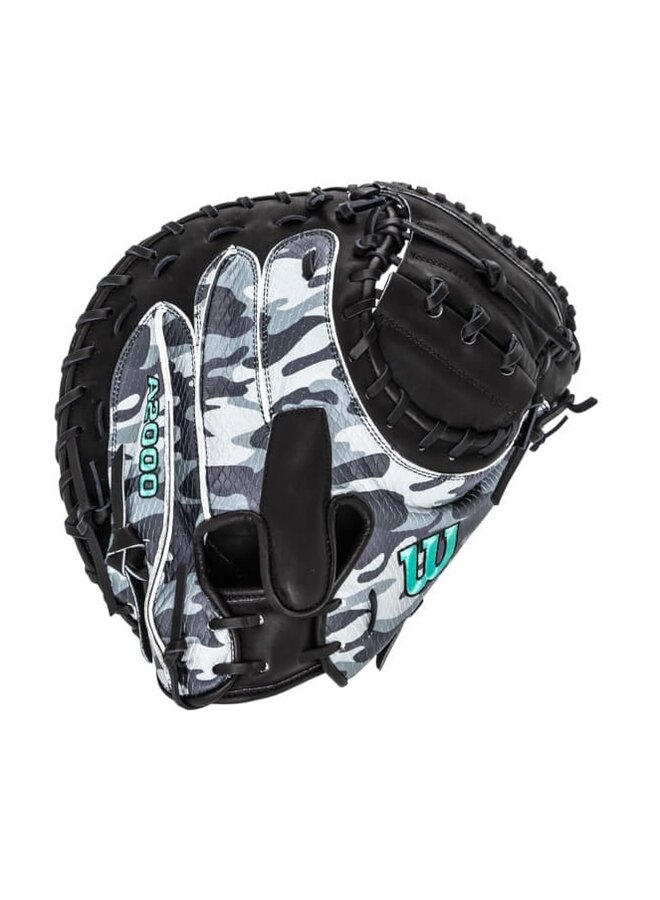2025 FALL WILSON A2000 AUSTIN WELLS GM CATCHERS MITT 34" BLACK CAMO SEAFOAM