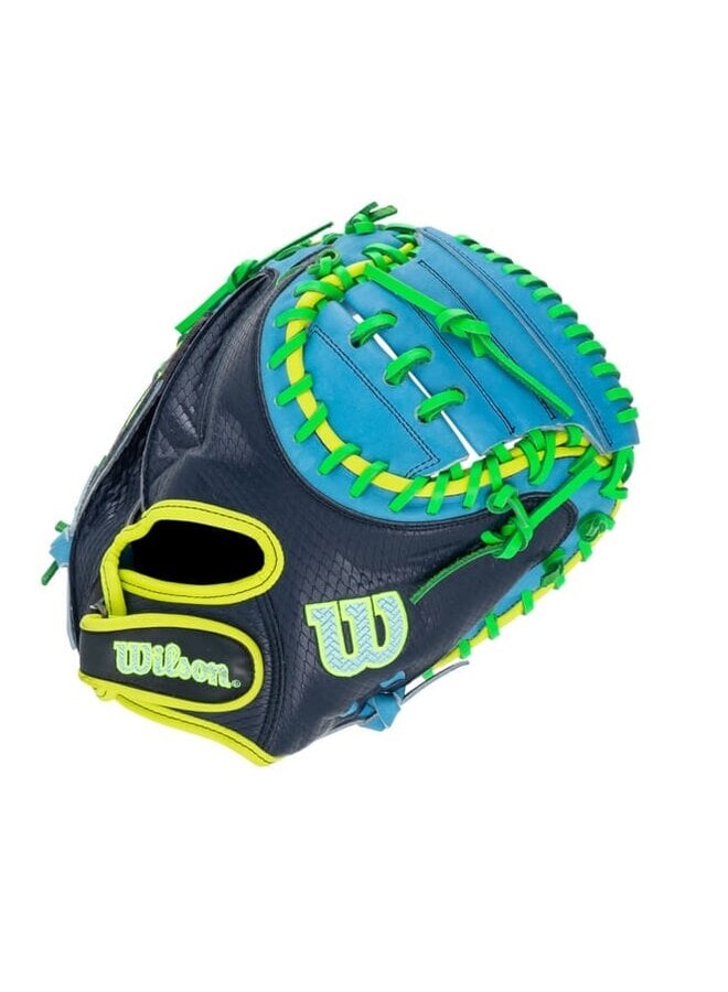 2025 FALL WILSON A2000 PF33SS CATCHERS MITT 33" NAVY / SKY BLUE / YELLOW