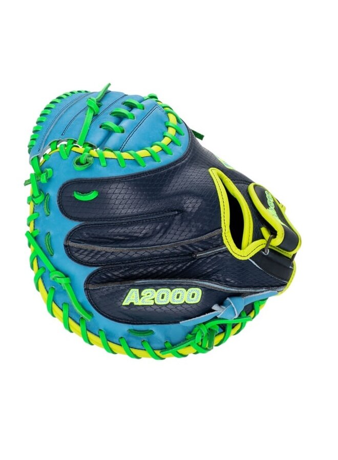 2025 FALL WILSON A2000 PF33SS CATCHERS MITT 33" NAVY / SKY BLUE / YELLOW