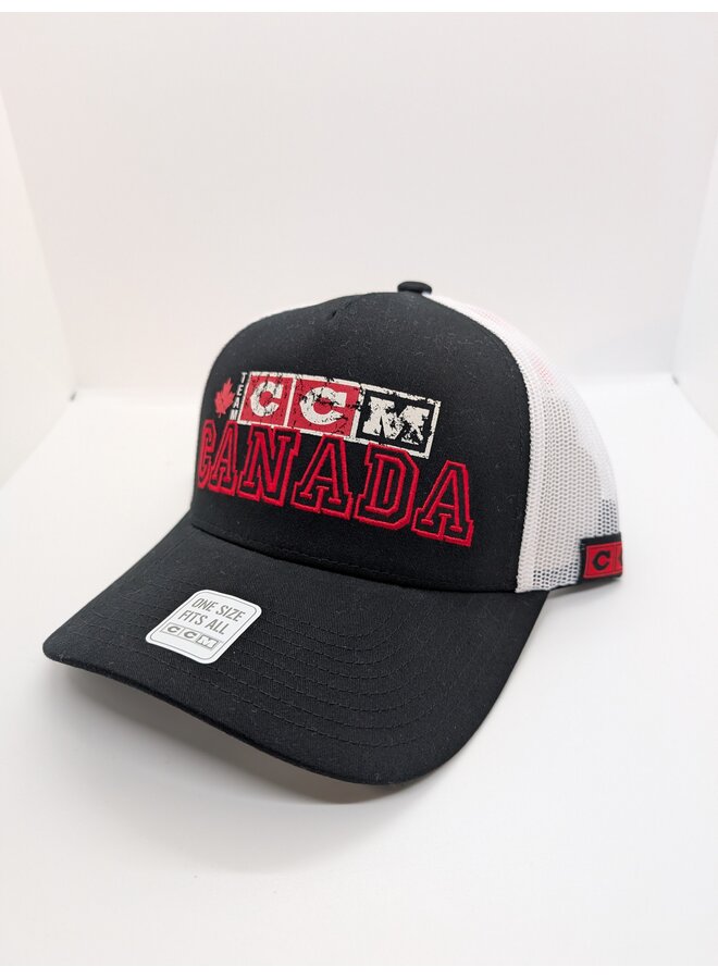 CCM MESHBACK TRUCKER CAP CCC CANADA ADULT OSFA BLACK/WHITE