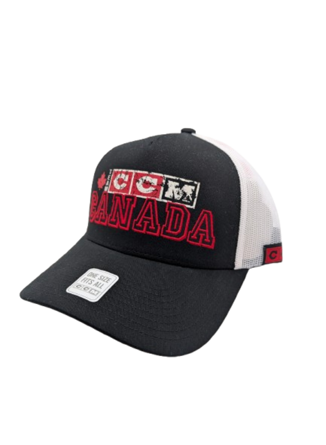 CCM MESHBACK TRUCKER CAP CCC CANADA ADULT OSFA BLACK/WHITE