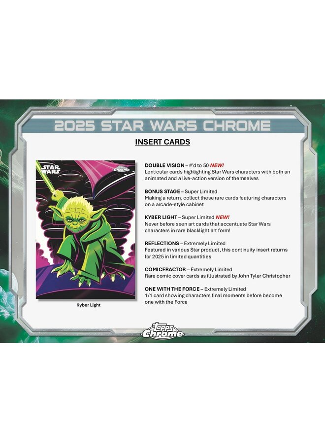 2025 TOPPS CHROME STAR WARS - 5 CARDS PER PACK 8 PACKS PER BOX BLISTER PACK