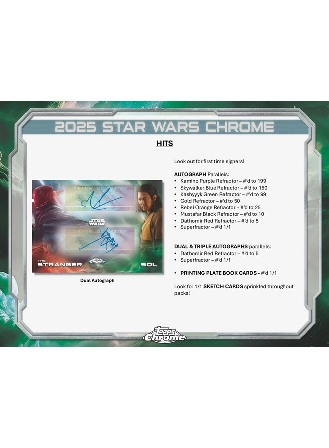 2025 TOPPS CHROME STAR WARS - 5 CARDS PER PACK 8 PACKS PER BOX BLISTER PACK