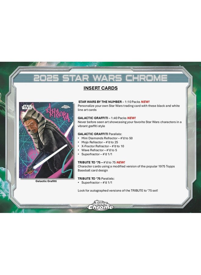 2025 TOPPS CHROME STAR WARS - 5 CARDS PER PACK 8 PACKS PER BOX BLISTER PACK