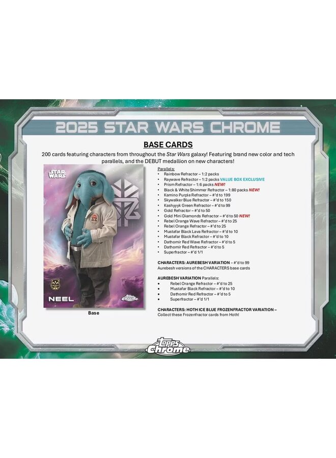 2025 TOPPS CHROME STAR WARS - 5 CARDS PER PACK 8 PACKS PER BOX BLISTER PACK
