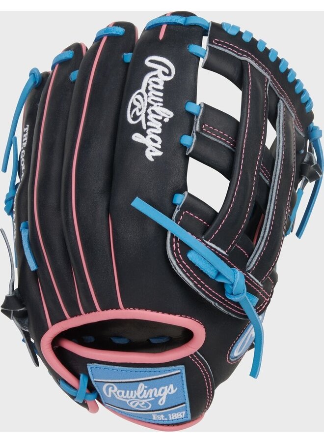RAWLINGS "HEART OF THE HIDE" SERIES BASEBALL GLOVE 12.5" RHT BLACK BLUE-PINK
