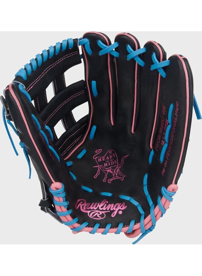 RAWLINGS "HEART OF THE HIDE" SERIES BASEBALL GLOVE 12.5" RHT BLACK BLUE-PINK