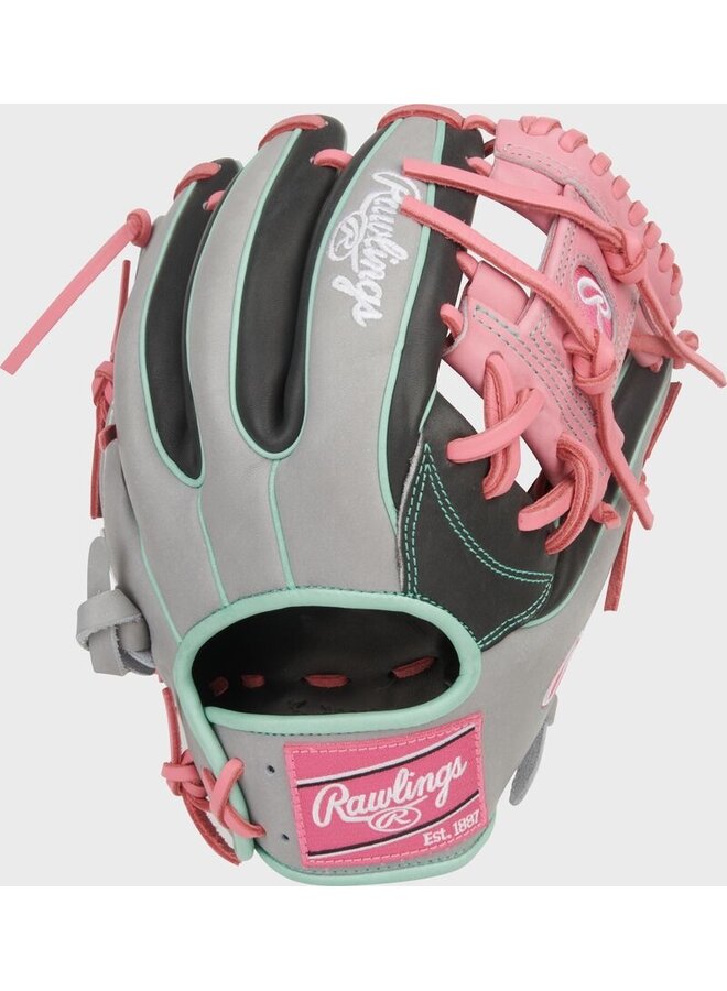 RAWLINGS "HEART OF THE HIDE" SERIES BASEBALL GLOVE 11.5" RHT BLACK GREY-PINK
