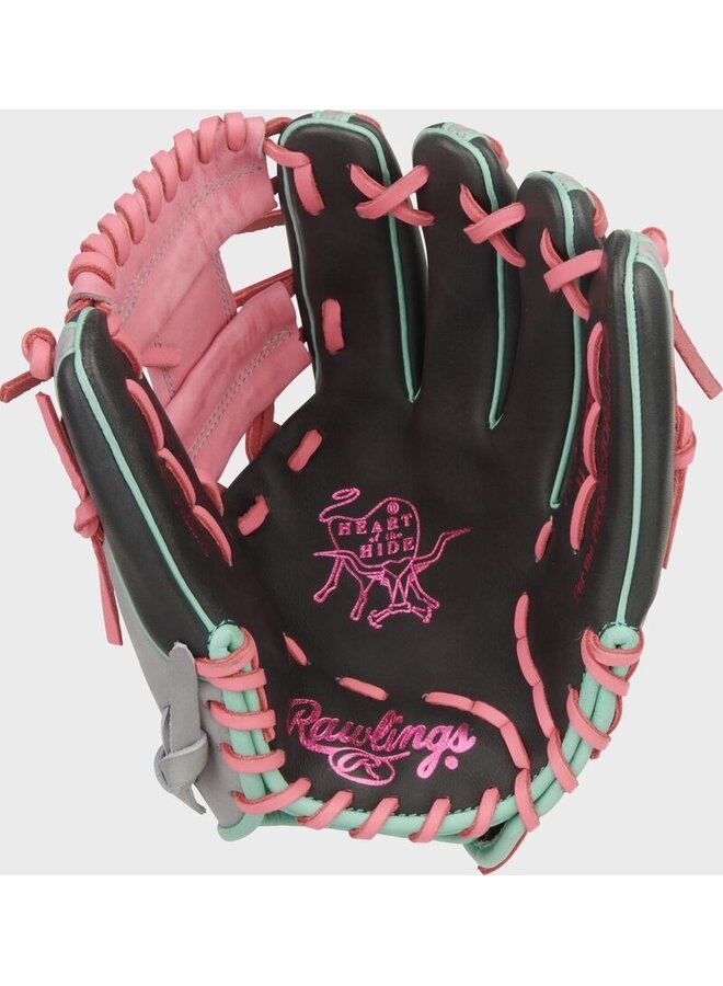 RAWLINGS "HEART OF THE HIDE" SERIES BASEBALL GLOVE 11.5" RHT BLACK GREY-PINK