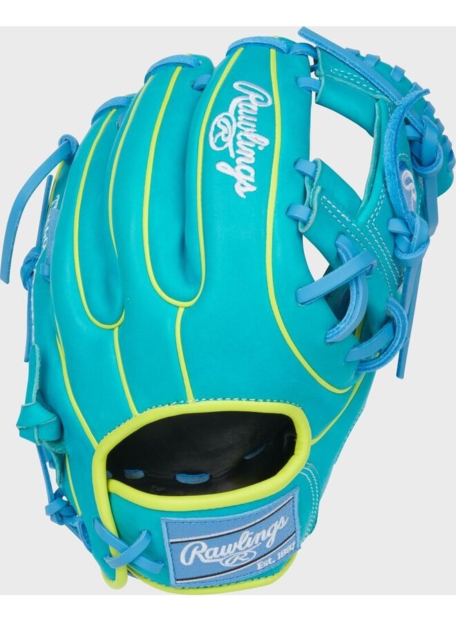 RAWLINGS "HEART OF THE HIDE" SERIES BASEBALL GLOVE 11.5" RHT TEAL YELLOW-BLUE