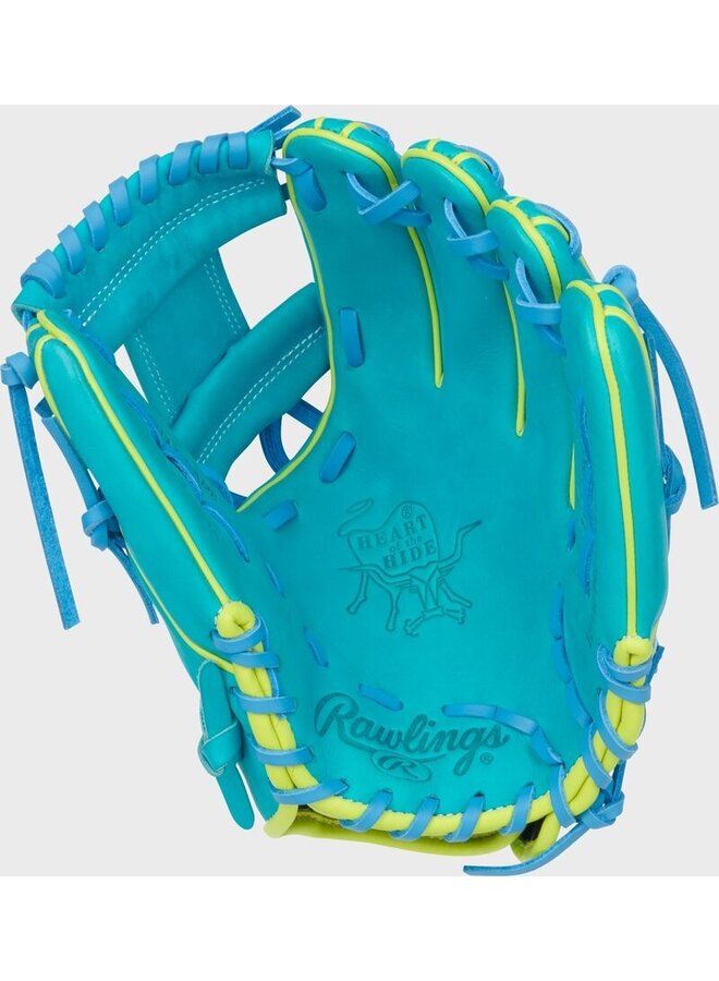 RAWLINGS "HEART OF THE HIDE" SERIES BASEBALL GLOVE 11.5" RHT TEAL YELLOW-BLUE
