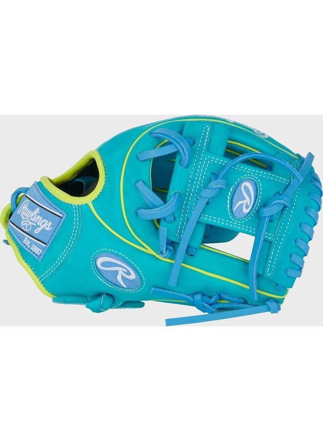 RAWLINGS "HEART OF THE HIDE" SERIES BASEBALL GLOVE 11.5" RHT TEAL YELLOW-BLUE