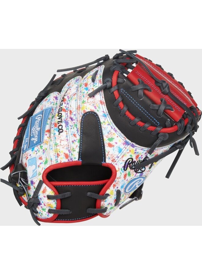 RAWLINGS HOH CATCHERS MITT A. RUTSCHMAN PATTERN 33.5" RHT BLACK-RED/SPLATTER