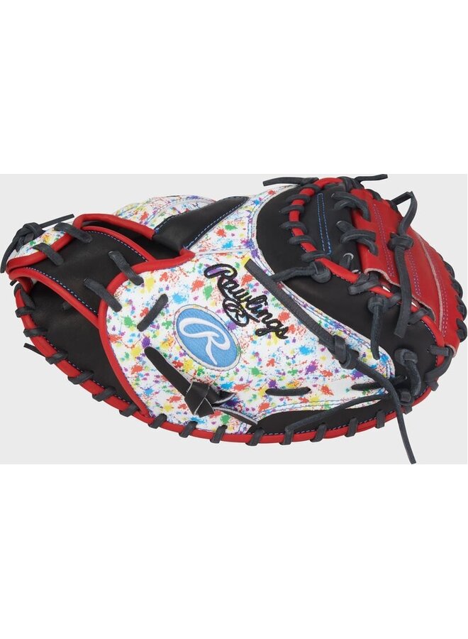 RAWLINGS HOH CATCHERS MITT A. RUTSCHMAN PATTERN 33.5" RHT BLACK-RED/SPLATTER