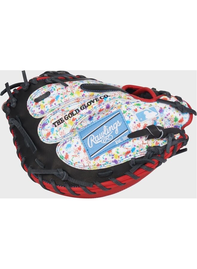 RAWLINGS HOH CATCHERS MITT A. RUTSCHMAN PATTERN 33.5" RHT BLACK-RED/SPLATTER