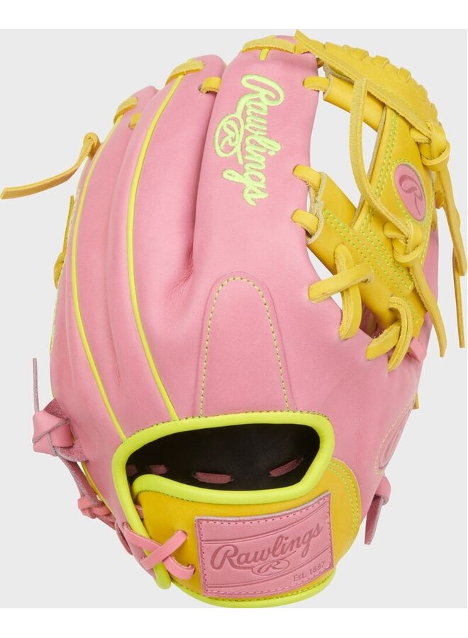 RAWLINGS "HEART OF THE HIDE" SERIES BASEBALL GLOVE 11.5" RHT PINK-YELLOW