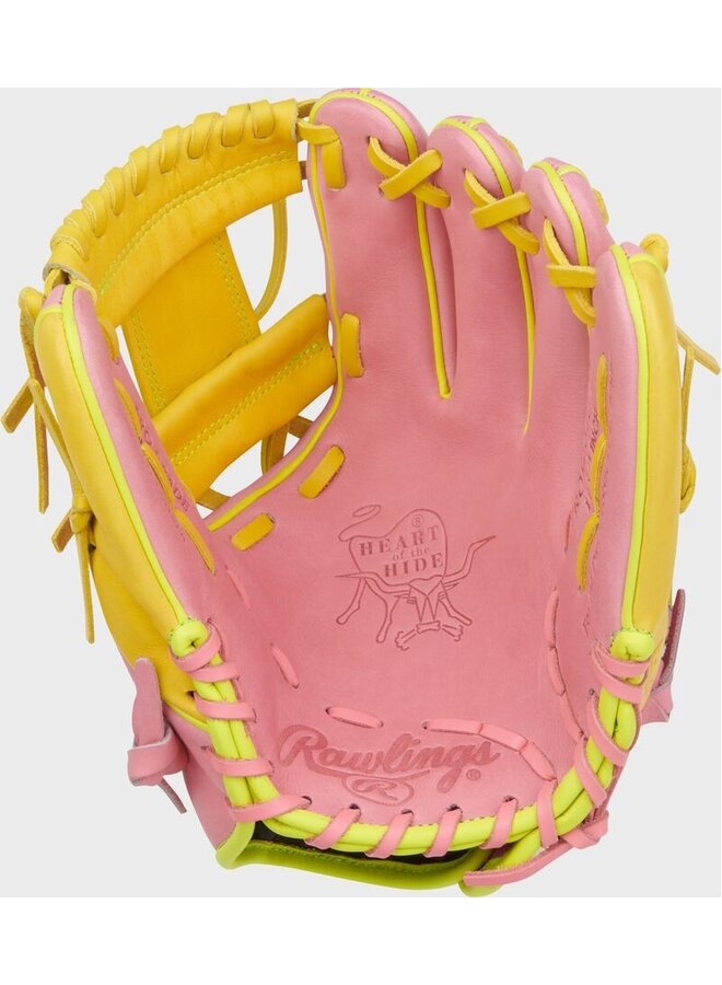 RAWLINGS "HEART OF THE HIDE" SERIES BASEBALL GLOVE 11.5" RHT PINK-YELLOW