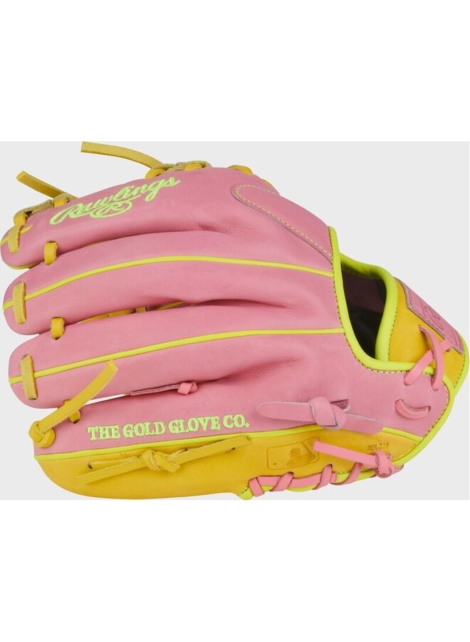 RAWLINGS "HEART OF THE HIDE" SERIES BASEBALL GLOVE 11.5" RHT PINK-YELLOW