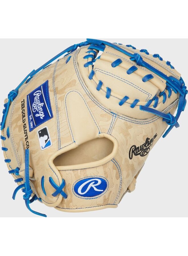 RAWLINGS HOH CATCHERS MITT A. RUTSCHMAN PATTERN 33.5" RHT TAN-BLUE