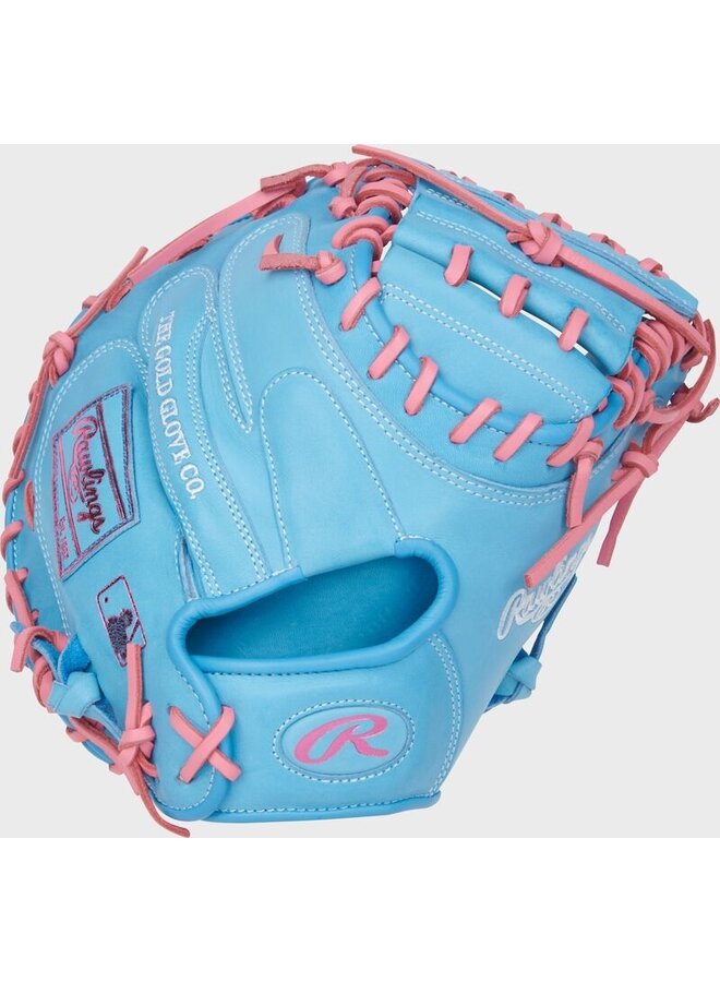 RAWLINGS HOH CATCHERS MITT A. RUTSCHMAN PATTERN 33.5" RHT CAROLINA BLUE/PINK