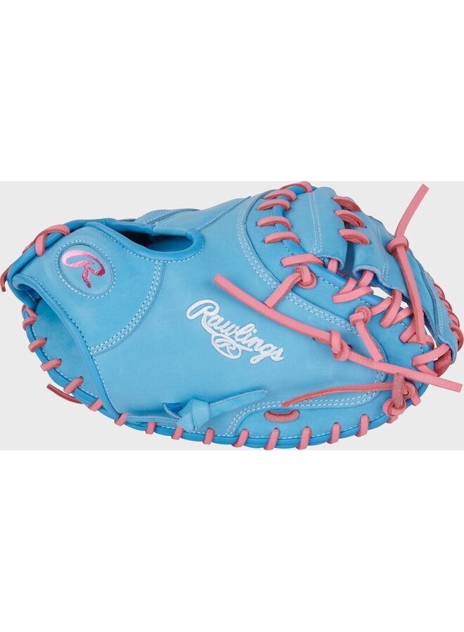 RAWLINGS HOH CATCHERS MITT A. RUTSCHMAN PATTERN 33.5" RHT CAROLINA BLUE/PINK