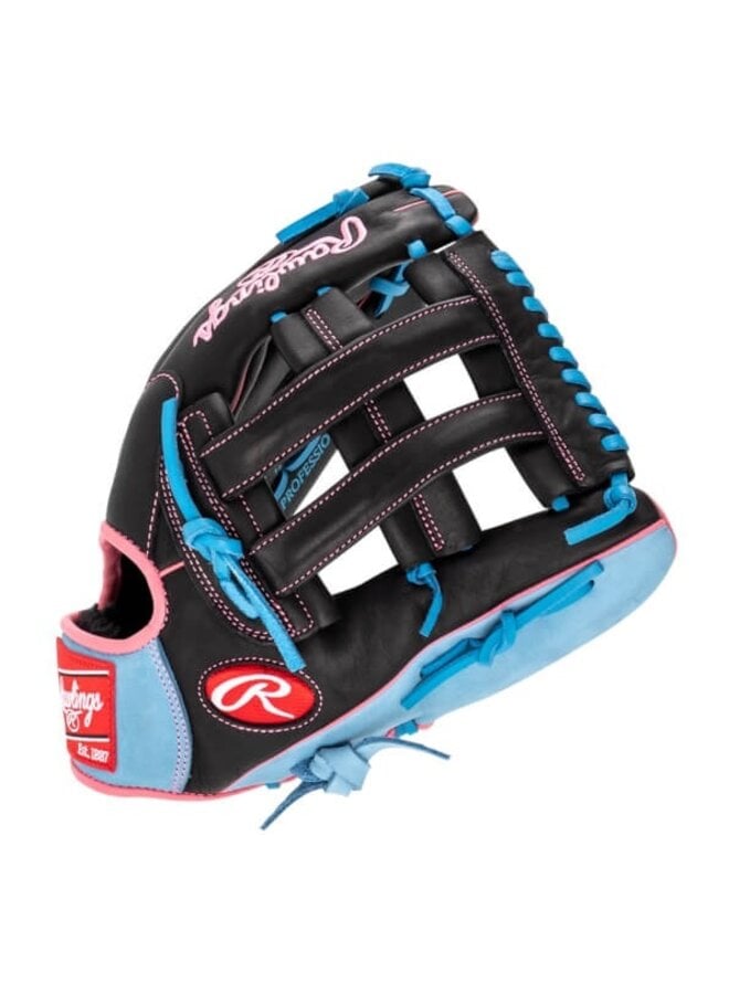 RAWLINGS R9 SERIES BASEBALL GLOVE 12.75 LHT BLACK BLUE-PINK
