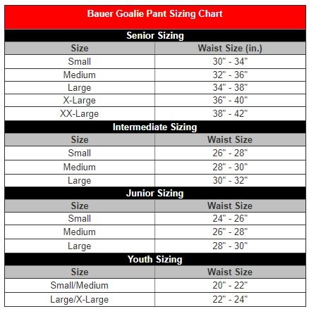 Bauer Goalie Leg Pad Size Chart