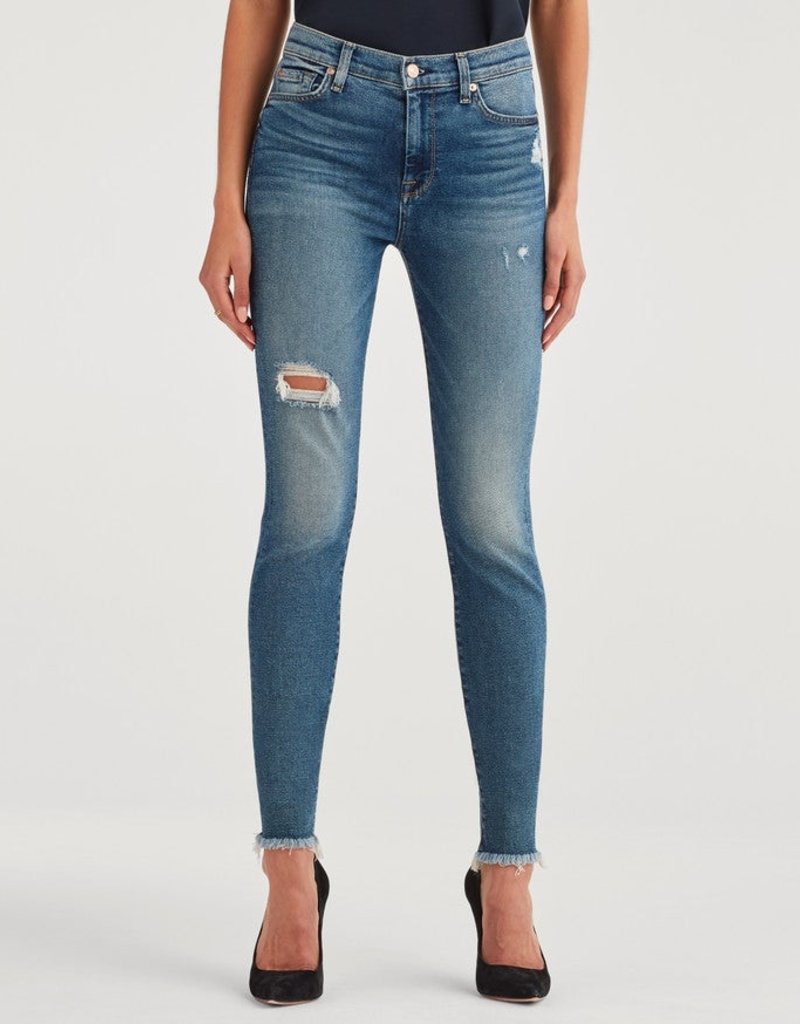 7 For All Mankind Womens High-Waist Ankle Skinny Jeans in Blue Monday 3