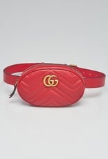 LABEL Gucci Red Quilted Leather GG Marmont Waist Belt Bag Size 85/34