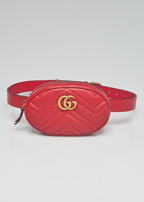 LABEL Gucci Red Quilted Leather GG Marmont Waist Belt Bag Size 85/34