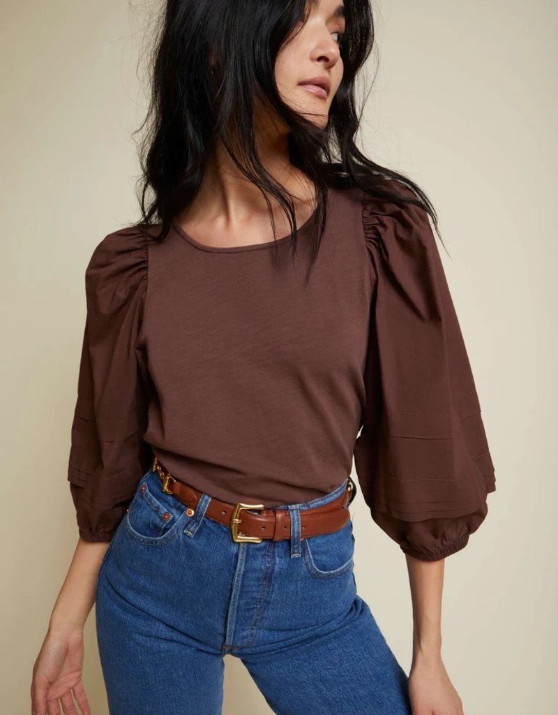 Nation Gracie Bow Tie Puff Sleeve Top