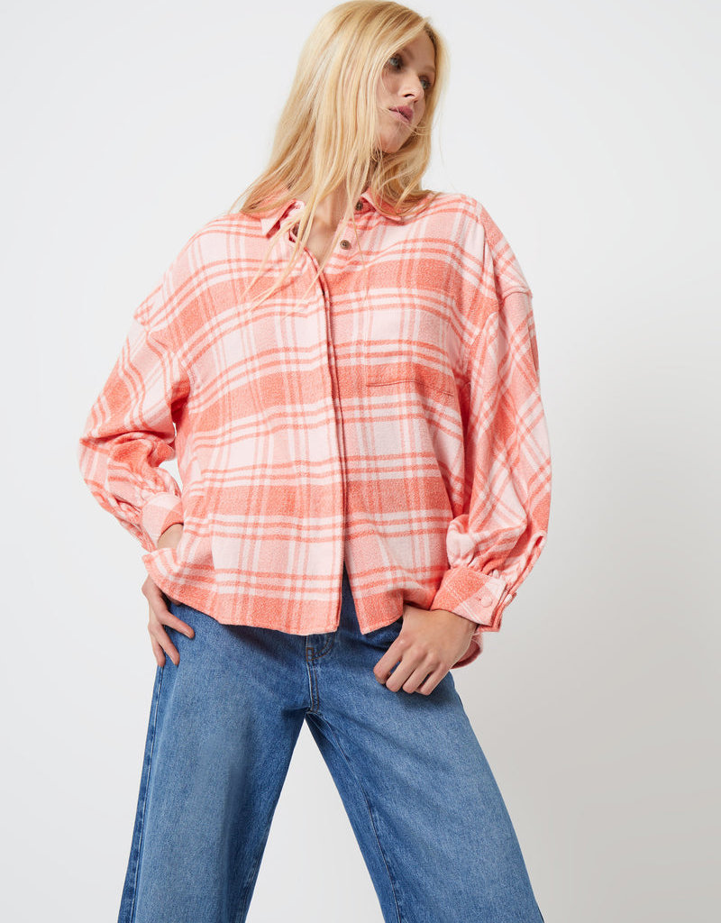 French Connection Arla Patch Flannel Popover Shirt - Crystal Rose