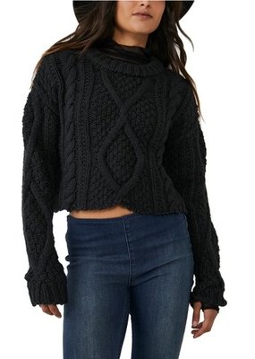 Free People Cutting Edge Cable Sweater - Black