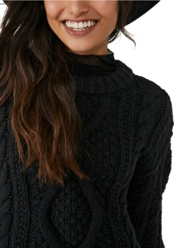 Free People Cutting Edge Cable Sweater - Black