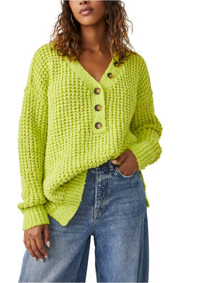 Free People Whistle Thermal Henley - Lime