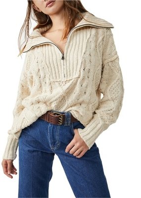 Free People Driftwood Cable Polo Sweater