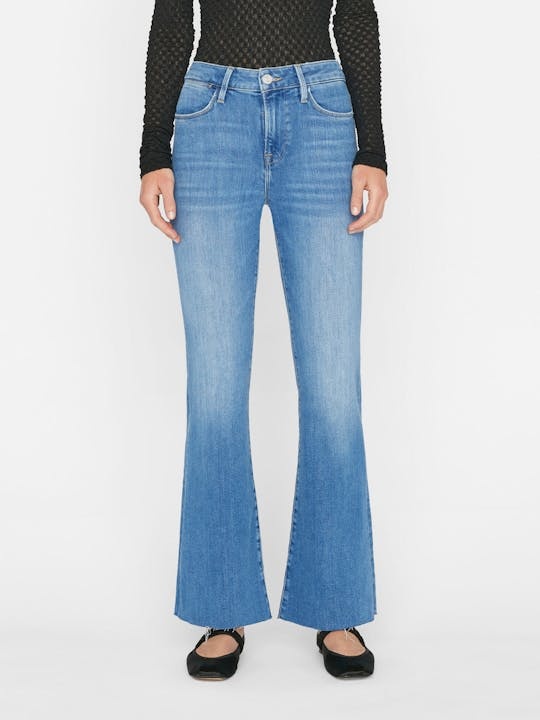 Blue Le Easy Flare raw-hem jeans, FRAME