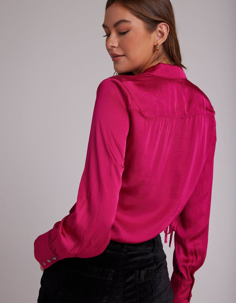 LABEL Bella Dahl Satin Crop Button Down Fuchsia Bloom LABEL