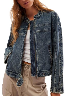 Free People Fast Lane Denim Moto Jacket - Alchemy