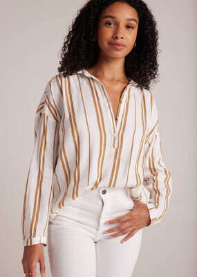 Bella Dahl Shirred Shoulder Pullover - Redwood Stripe