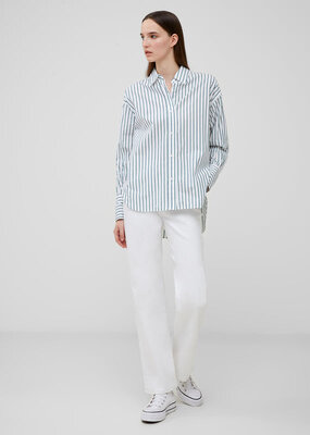 French Connection Rhodes Poplin Sleeve Shirt - Linen White/Forest Green