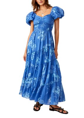 Free People Sundrenched Short-Sleeve Maxi Dress - Sapphire Combo