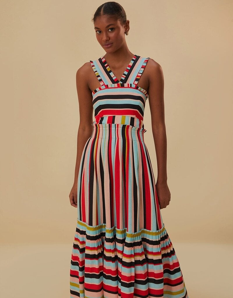 Farm Rio Color Stripes Sleeveless Maxi Dress