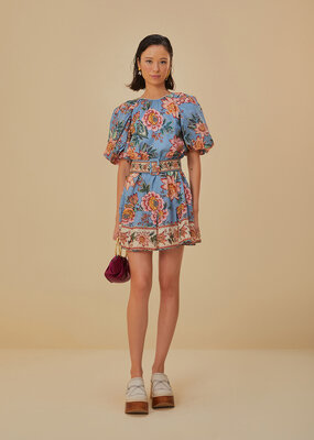 Farm Rio Wonderful Bouquet Blue Mini Dress